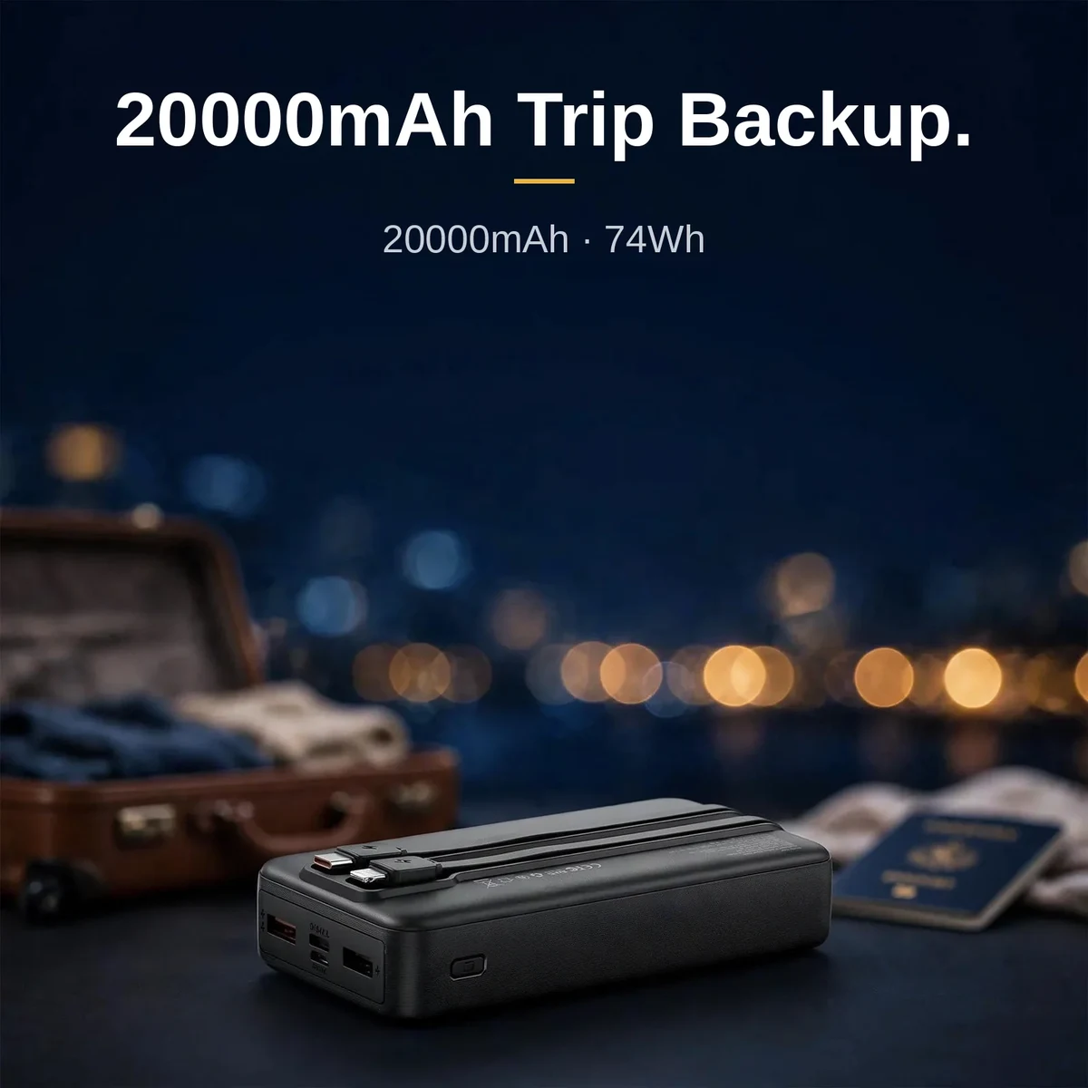 Vention FHPB0 power bank price — 20000mAh travel backup with cables docked