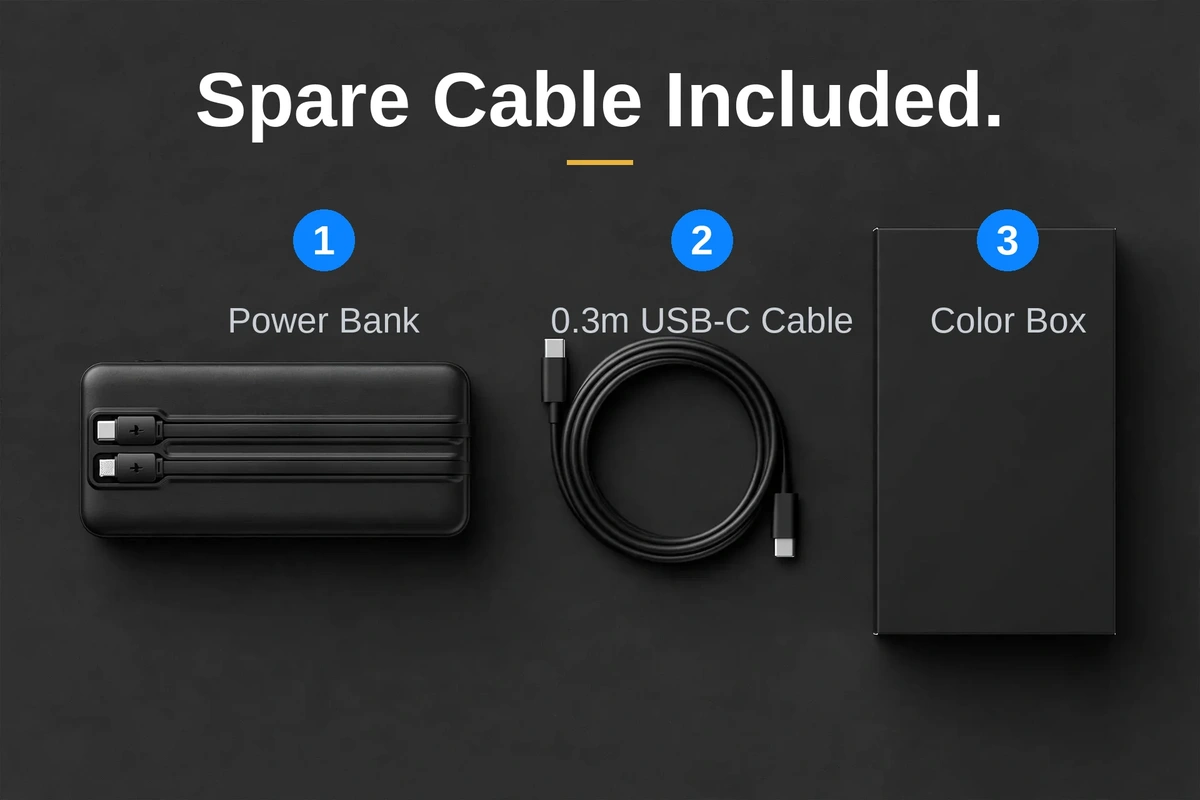 Vention FHPB0 power bank price — box contents with spare 0.3m USB-C cable included