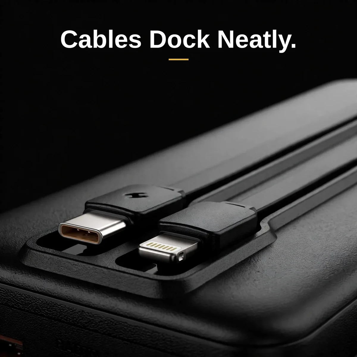 Vention FHPB0 power bank price — docked USB-C and Lightning connector macro