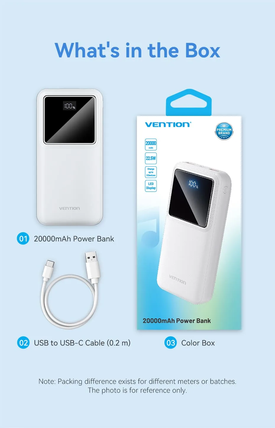 Vention FHLW0 22.5W 20000mAh Power Bank -WHITE Vention FHLW0 22.5W 20000mAh Power Bank -WHITE