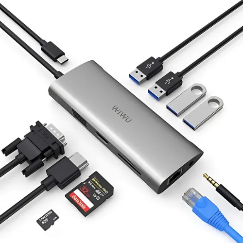 WiWU Alpha A11 in 1 USB Type C HUB – Gray WiWU Alpha A11 in 1 USB Type C HUB - Gray