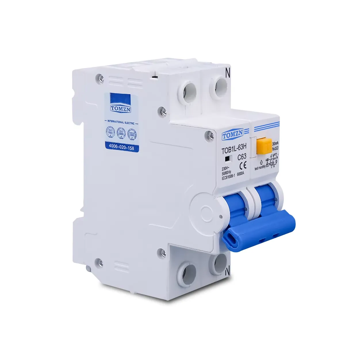 TOMZN RCBO TOB1L-63H 2P 63A 230V AC 50Hz/60Hz Residual Current Circuit breaker with over current and Leakage protection RCBO TOMZN RCBO TOB1L-63H 2P 63A 230V AC 50Hz/60Hz Residual Current Circuit breaker with over current and Leakage protection RCBO