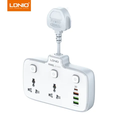 LDNIO SC2413 PD & QC3.0 2 Universal Outlets Power Socket — 2 Universal AC Outlets with Fast USB PD & QC3.0 Charging (White) LDNIO SC2413 PD & QC3.0 2 Universal Outlets Power Socket — 2 Universal AC Outlets with Fast USB PD & QC3.0 Charging (White)