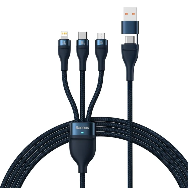 Baseus Two-for-three Fast Charging Cable (U+C to M+L+C) 100w- Blue Baseus Two-for-three Fast Charging Cable (U+C to M+L+C) 100w- Blue