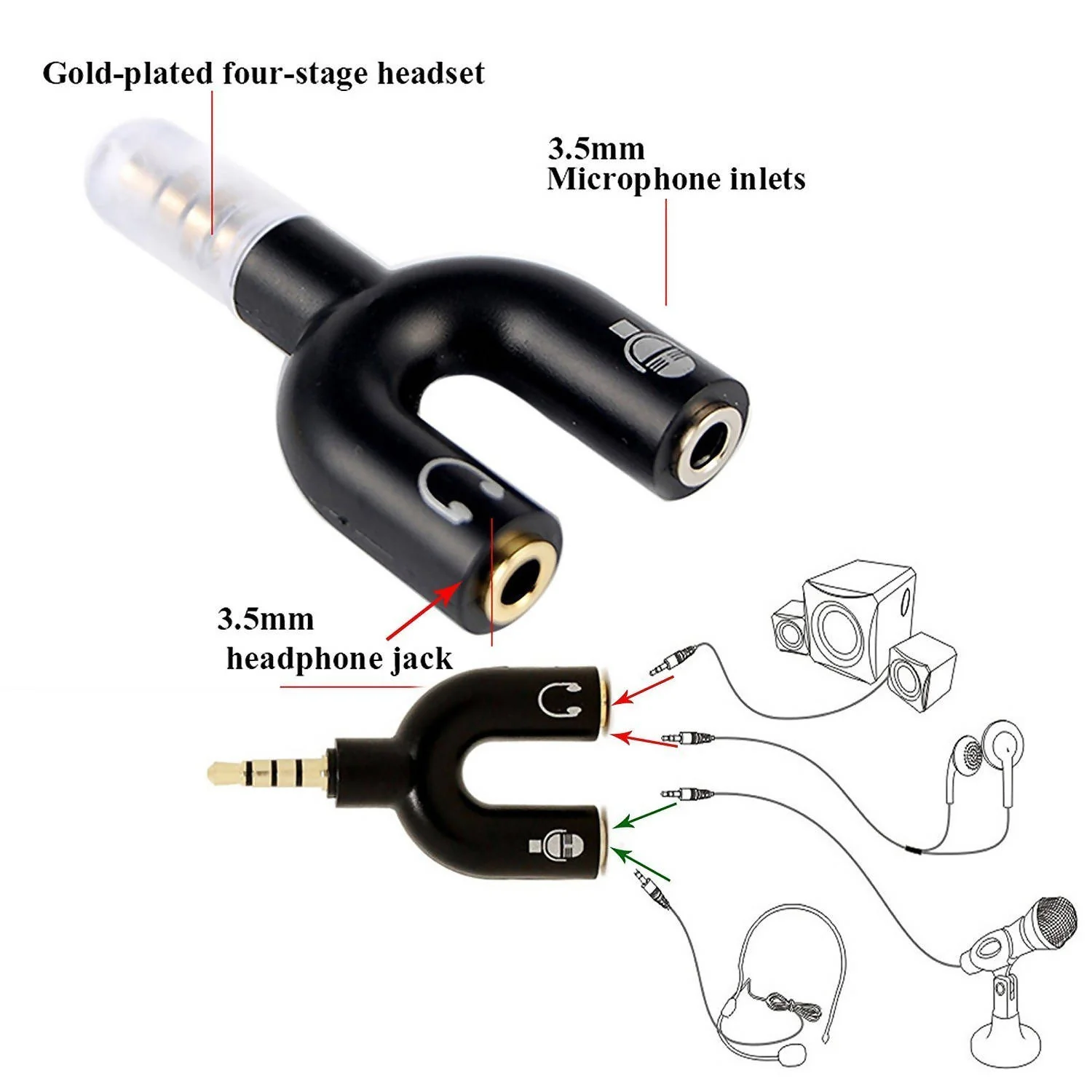 U-Shape Converter- 3.5mm Audio Splitter For Headphone and Microphone- Black U-Shape Converter- 3.5mm Audio Splitter For Headphone and Microphone- Black