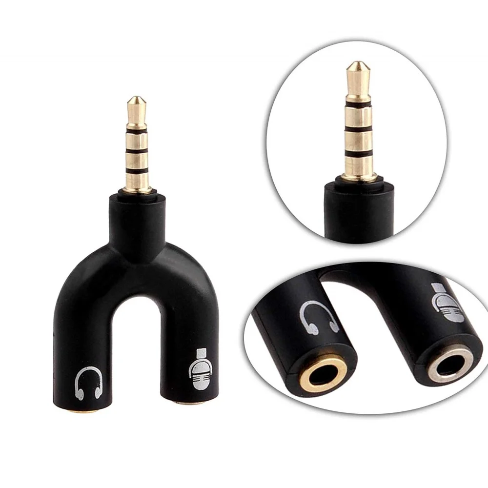 U-Shape Converter- 3.5mm Audio Splitter For Headphone and Microphone- Black U-Shape Converter- 3.5mm Audio Splitter For Headphone and Microphone- Black